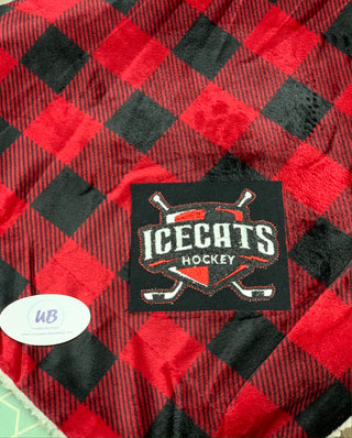 Black & Red Buffalo Plaid  Minky Sherpa Blanket with Embroidered Ice Cats