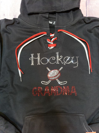 Hockey Grandma Rhinestone Lace-Up Hoodie