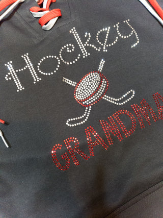 Hockey Grandma Rhinestone Lace-Up Hoodie