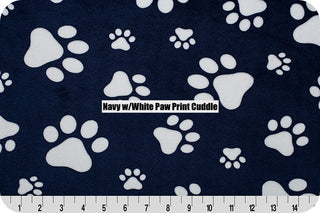 Navy Blue Paw Prints w/ Grey Paw Print Embossed Minky Blanket - 6 sizes