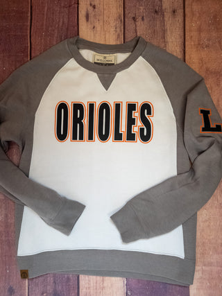Orioles L Gray League Crewneck - Ladies Fit