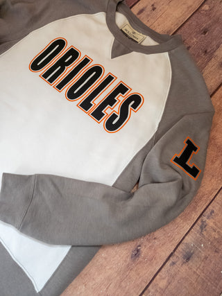 Orioles L Gray League Crewneck - Ladies Fit