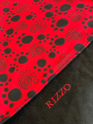 Paw Print on Black Fleece Blanket *Choose Fleece or Minky Black Backing & Size