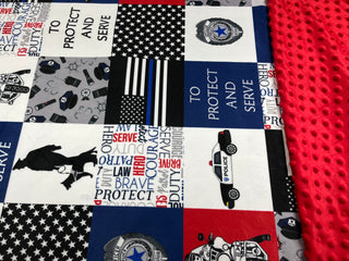 Police Minky Blanket - Choose Size & Color of Minky Backing. *Can ADD Embroidery Customization