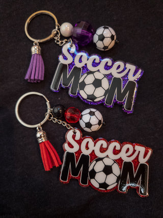 Soccer Mom Red Sparkle Keychain