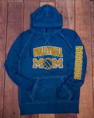 Volleyball Mom Rhinestone Blue Fleece Hoodie