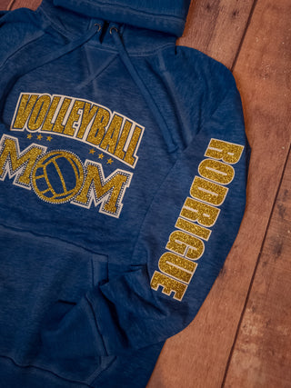 Volleyball Mom Rhinestone Blue Fleece Hoodie