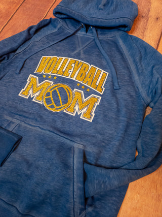 Volleyball Mom Rhinestone Blue Fleece Hoodie