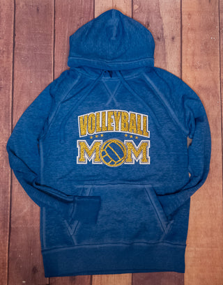 Volleyball Mom Rhinestone Blue Fleece Hoodie