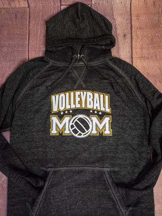 Volleyball Mom Rhinestone Fleece Hoodie - Black, Gold, White