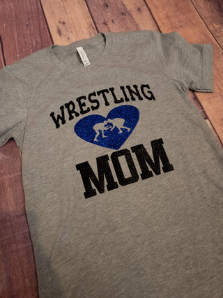 Wrestling Mom Tee - Blue Sparkle