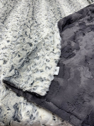 Black Snowy Owl Minky Blanket w/ Choice of Grey Backings- Baby Size to King Size & Pillow Options