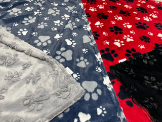 Navy Blue "PawSome" Paw Prints Blanket w/ Choice of Paw Print Embossed Minky Color - Choose Size & Pillow Covers