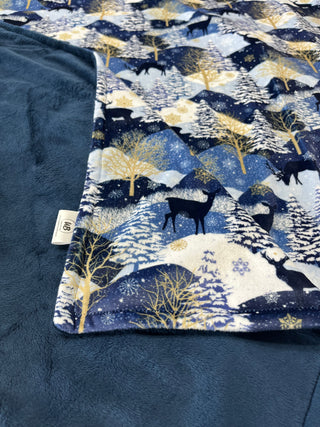 Blue Midnight Deer Minky Blanket - Choose Size & Kind of Navy Minky Backing