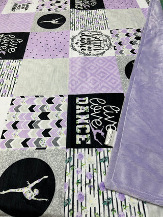 Purple Live Love Dance Quilt Blocks Minky Blanket *Choose Size & Backing *Can Add Custom Embroidery