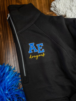 AE Dragons Black Half Zip Pullover - Ladies Fit
