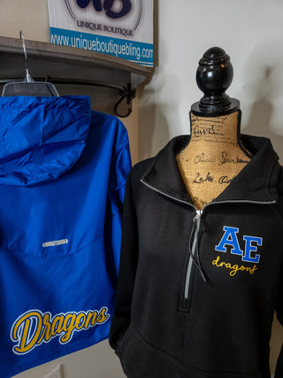 AE Dragons Black Half Zip Pullover - Ladies Fit