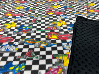 All Race Cars Blanket with Black Minky Dimple Dot**Ready To Ship