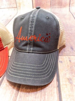 America Charcoal Contrast Stitch Hat
