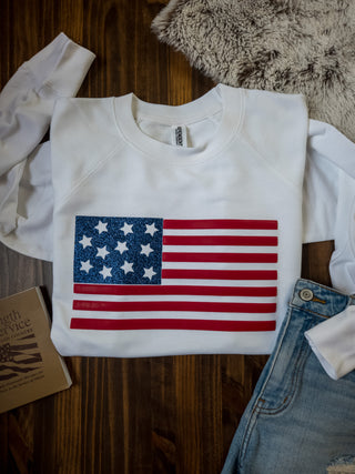 American Flag Sparkle and Puff French Terry Crewneck Sweatshirt