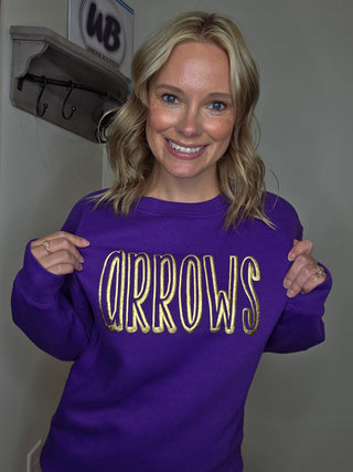 Arrows Gold Metallic Puff Purple Plush Crewneck Sweatshirt