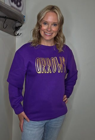 Arrows Gold Metallic Puff Purple Plush Crewneck Sweatshirt