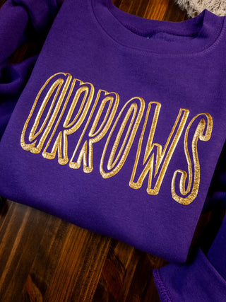 Arrows Gold Metallic Puff Purple Plush Crewneck Sweatshirt