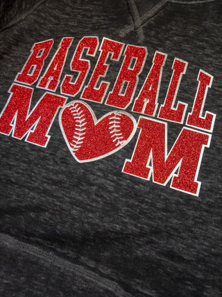 Baseball Mom Fleece Hoodie - Red Sparkle