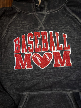 Baseball Mom Fleece Hoodie - Red Sparkle