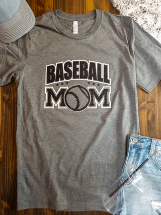 Baseball Mom Heather Gray Rhinestone Tee