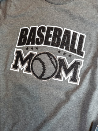 Baseball Mom Heather Gray Rhinestone Tee