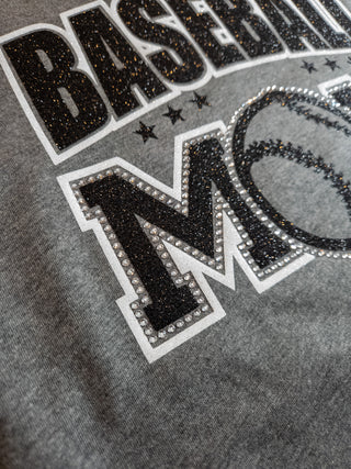 Baseball Mom Heather Gray Rhinestone Tee