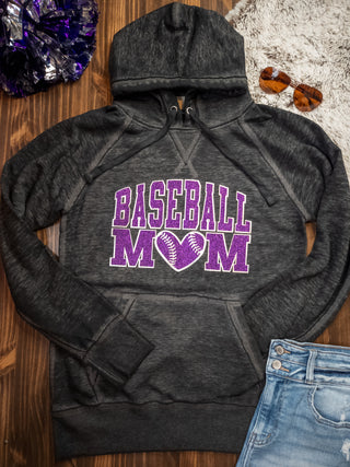 Baseball Mom Fleece Hoodie - Purple Sparkle