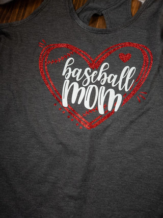Baseball Mom Heart Sparkle Keyhole Tank - More Color Options