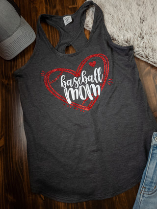 Baseball Mom Heart Sparkle Keyhole Tank - More Color Options