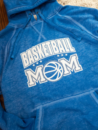Basketball Mom Rhinestone Blue Fleece Hoodie - White Sparkle