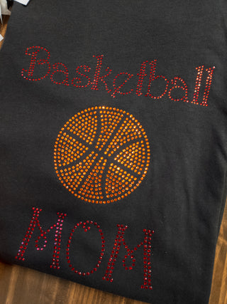 Basketball Mom Rhinestone Tee - Black/Red