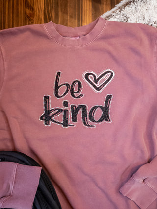 Be Kind Rhinestone Maroon Dyed Crewneck Sweatshirt