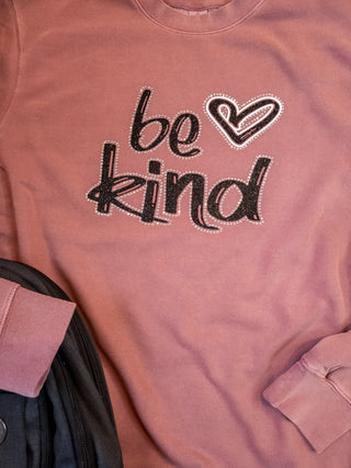 Be Kind Rhinestone Maroon Dyed Crewneck Sweatshirt