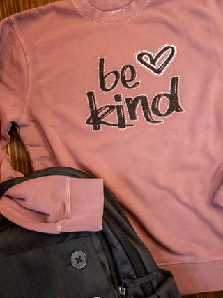 Be Kind Rhinestone Maroon Dyed Crewneck Sweatshirt