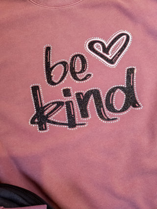 Be Kind Rhinestone Maroon Dyed Crewneck Sweatshirt