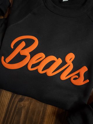 Bears Orange Puff Print Black Crewneck Sweatshirt