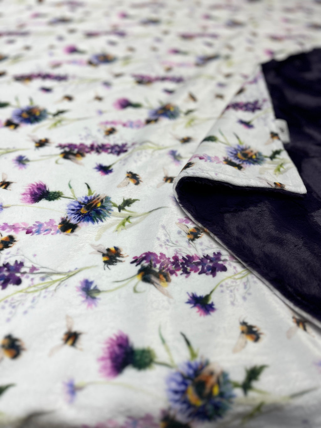 Bee Garden Minky Blanket with Purple Hide Backing - Ready To Ship
