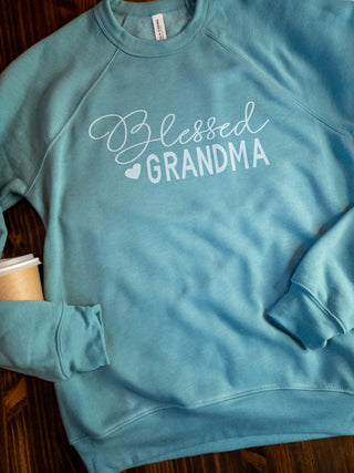 Blessed Grandma Lagoon Raglan Crewneck Sweatshirt
