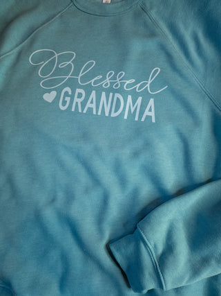 Blessed Grandma Lagoon Raglan Crewneck Sweatshirt