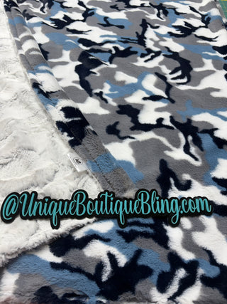 Blue Camo Luxe Minky w/ Frosted Hide Luxe Blanket **Ready to Ship