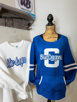 Blue Dragons G Rhinestone Blue Varsity Crewneck - Ladies Fit