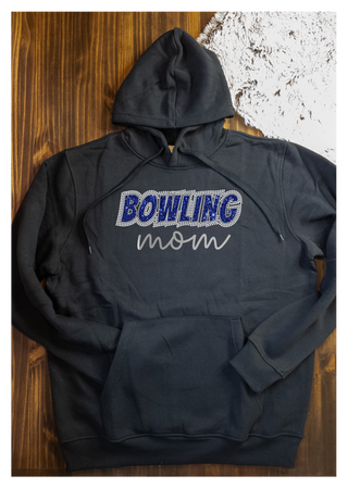 Bowling Mom Rhinestone Black Core Fleece Hoodie - Blue Accents