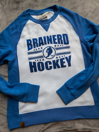 Brainerd Hockey Rhinestone Blue League Crewneck - Ladies Fit