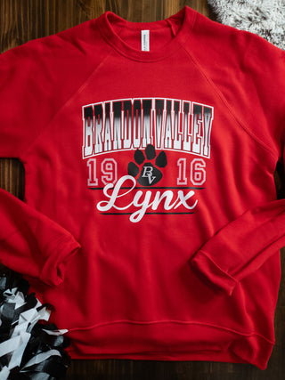 Brandon Valley Lynx Distressed Red Crewneck Sweatshirt
